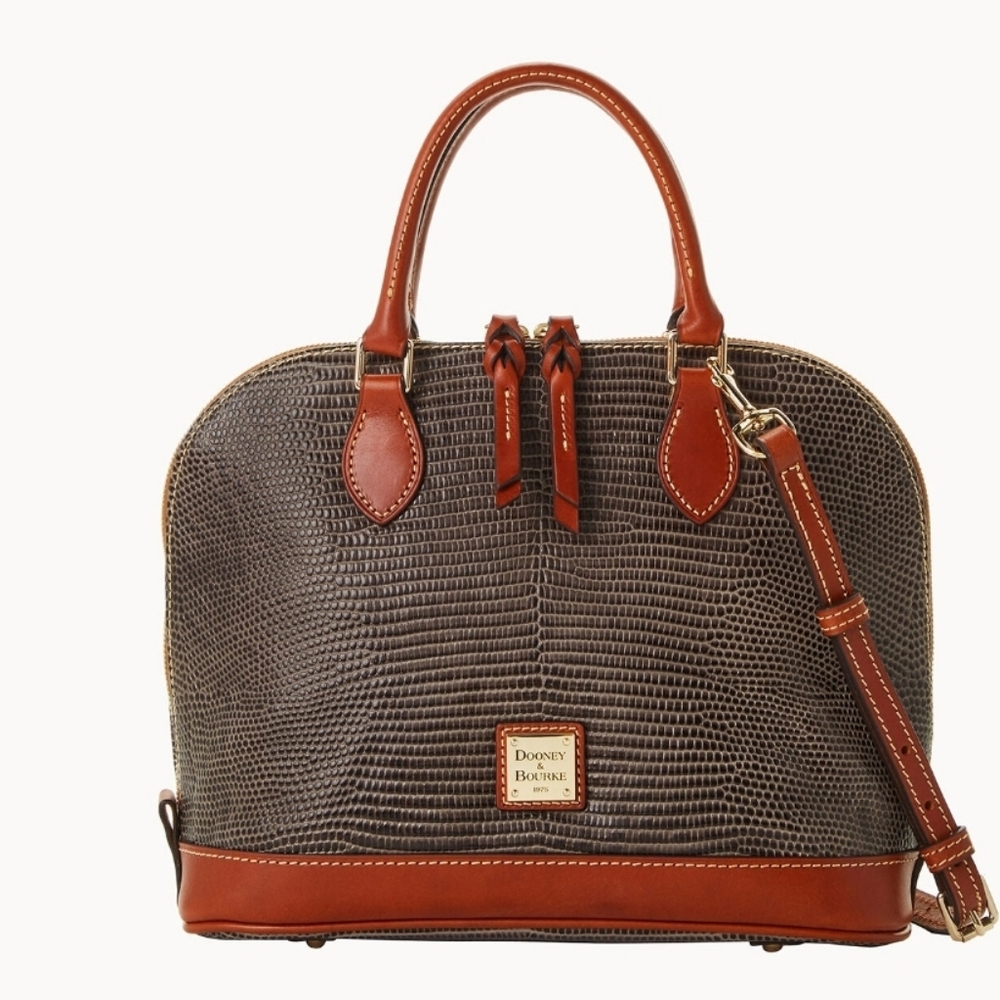 Dooney & Burke Embossed Lizard Zip Zip Satchel Purse